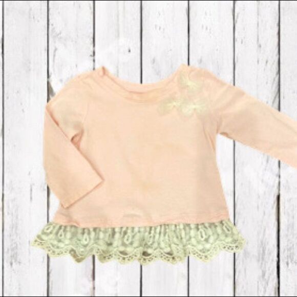 Children’s Place Top Pink Long Sleeve Lace Trim  Shirt Infant Size 12-18 Months - Picture 5 of 11